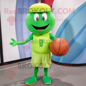 Lime Green Basketball Ball mascot costume character dressed with a Dress Pants and Caps