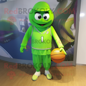 Lime Green Basketball Ball mascot costume character dressed with a Dress Pants and Caps