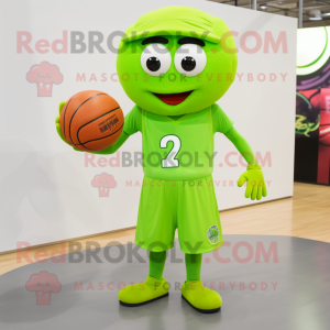 Lime Green Basketball Ball mascot costume character dressed with a Dress Pants and Caps