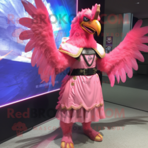 Pink Roosters mascot costume character dressed with a Empire Waist Dress and Belts