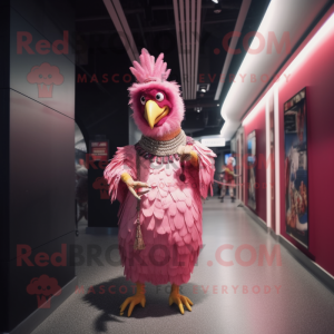 Pink Roosters mascot costume character dressed with a Empire Waist Dress and Belts