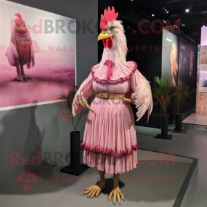 Pink Roosters mascot costume character dressed with a Empire Waist Dress and Belts