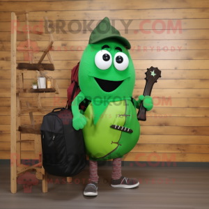 Forest Green Squash mascot costume character dressed with a T-Shirt and Messenger bags