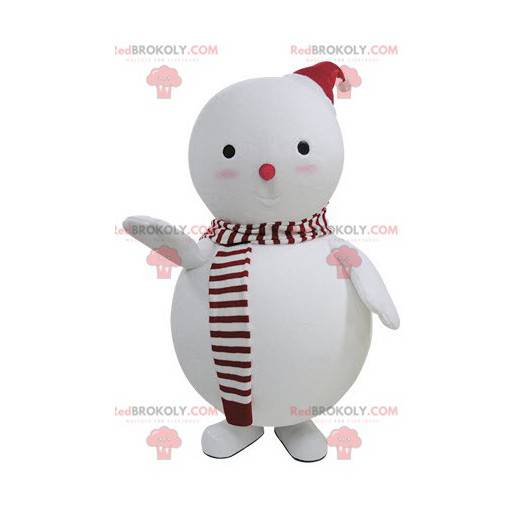 Mascotte de bonhomme de neige blanc et rouge - Redbrokoly.com