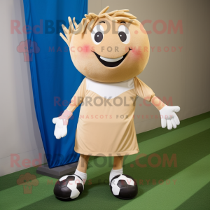 Tan Soccer Goal mascot costume character dressed with a Dress and Shoe laces