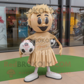 Tan Soccer Goal mascot costume character dressed with a Dress and Shoe laces