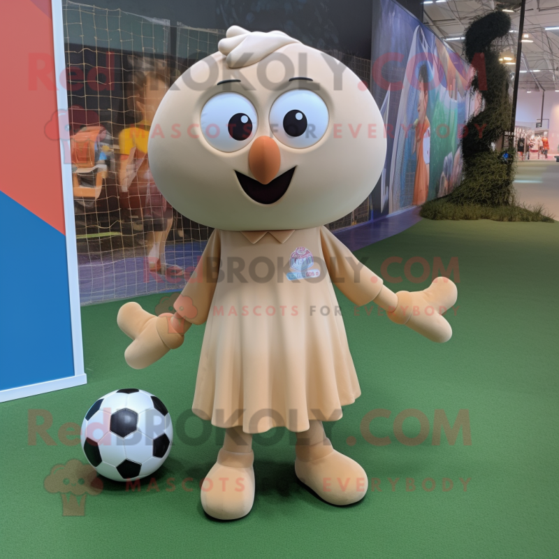Tan Soccer Goal mascot costume character dressed with a Dress and Shoe laces Tan Soccer Goal mascot costume character dressed with a Dress and Shoe laces