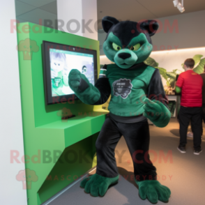 Green Panther mascot costume character dressed with a Sweater and Watches