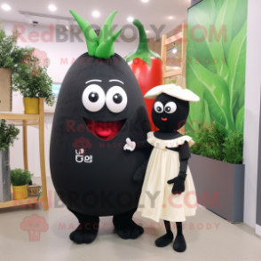 Black Radish mascot costume character dressed with a Midi Dress and Ties