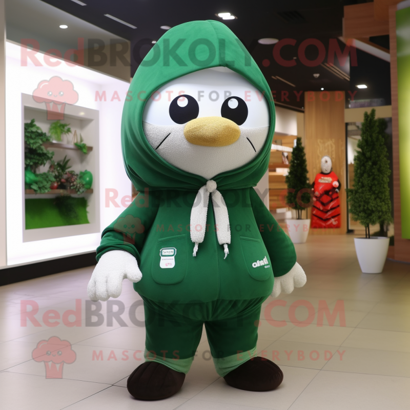 Forest Green Aglet mascot costume character dressed with a Hoodie and Keychains