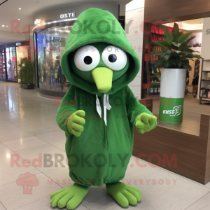 Forest Green Aglet mascot costume character dressed with a Hoodie and Keychains