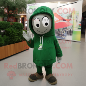 Forest Green Aglet mascot costume character dressed with a Hoodie and Keychains