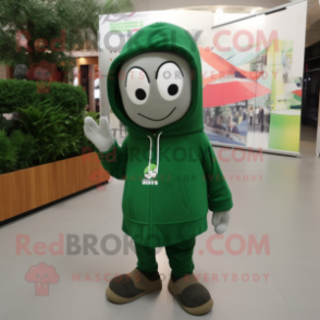 Forest Green Aglet mascot costume character dressed with a Hoodie and Keychains