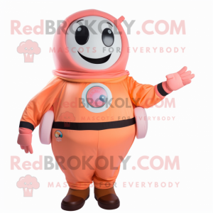 Peach Astronaut mascot costume character dressed with a Maxi Skirt and Smartwatches