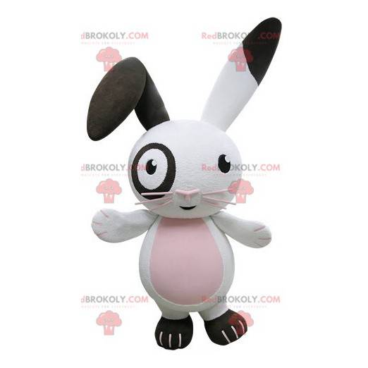 Mascotte de lapin blanc rose et noir très amusant -