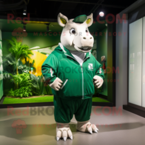 Forest Green Rhinoceros mascot costume character dressed with a Windbreaker and Cufflinks