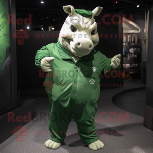 Forest Green Rhinoceros mascot costume character dressed with a Windbreaker and Cufflinks