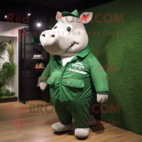 Forest Green Rhinoceros mascot costume character dressed with a Windbreaker and Cufflinks