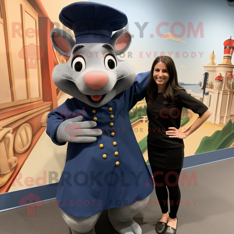 Navy Ratatouille mascot costume character dressed with a Shift Dress and Watches