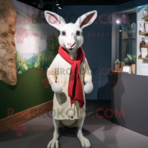 White Kangaroo mascot costume character dressed with a Cardigan and Cummerbunds