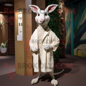 White Kangaroo mascot costume character dressed with a Cardigan and Cummerbunds