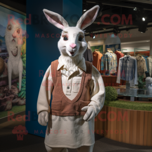 White Kangaroo mascot costume character dressed with a Cardigan and Cummerbunds