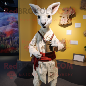 White Kangaroo mascot costume character dressed with a Cardigan and Cummerbunds