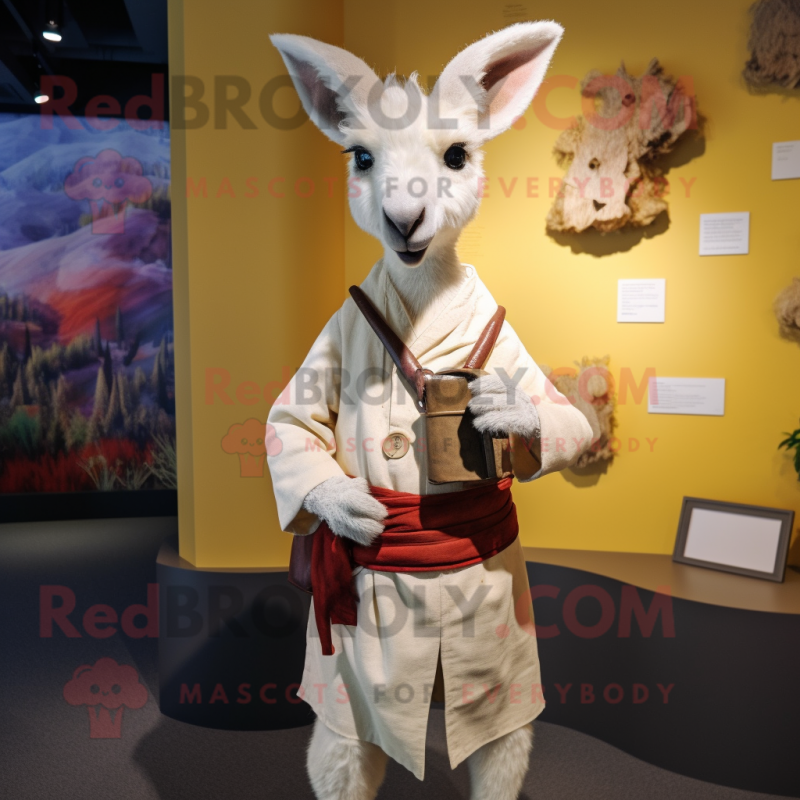 White Kangaroo mascot costume character dressed with a Cardigan and Cummerbunds