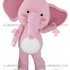 Reusachtige roze en witte olifant mascotte - Redbrokoly.com