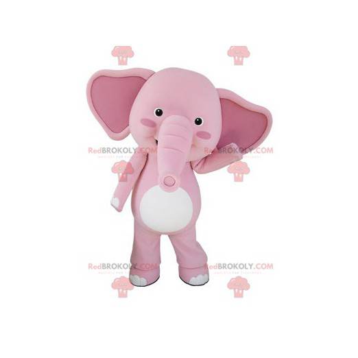 Jätte rosa och vit elefantmaskot - Redbrokoly.com