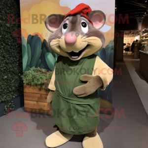 Olive Ratatouille mascot costume character dressed with a Corduroy Pants and Wraps