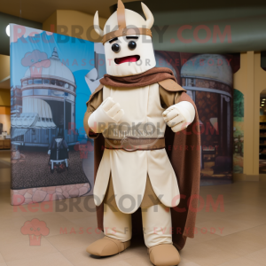 Beige Medieval Knight mascot costume character dressed with a Empire Waist Dress and Belts