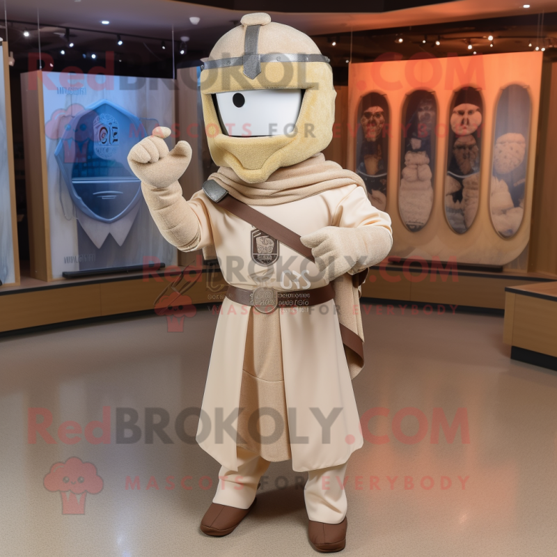 Beige Medieval Knight mascot costume character dressed with a Empire Waist Dress and Belts