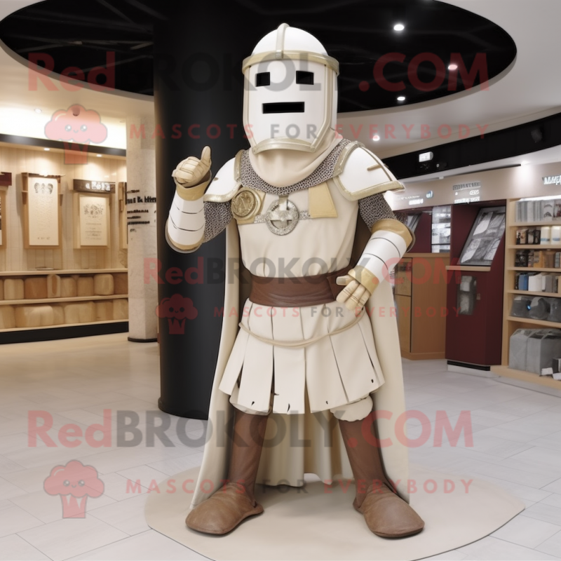 Beige Medieval Knight mascot costume character dressed with a Empire Waist Dress and Belts