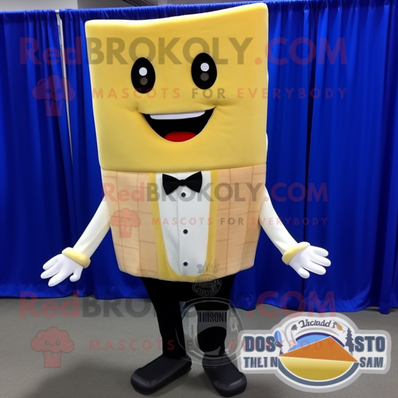 White Grilled Cheese Sandwich mascot costume character dressed with a Dress Pants and Pocket squares