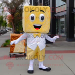 White Grilled Cheese Sandwich mascot costume character dressed with a Dress Pants and Pocket squares