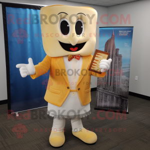 White Grilled Cheese Sandwich mascot costume character dressed with a Dress Pants and Pocket squares