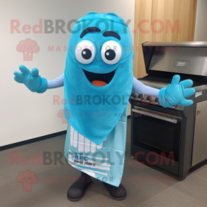 Cyan Bbq Ribs mascot costume character dressed with a Trousers and Shawls