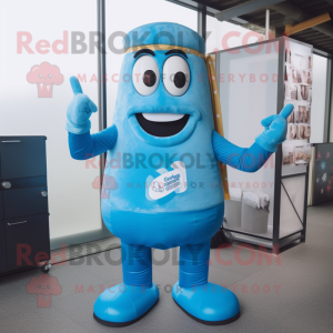 Cyan Bbq Ribs mascot costume character dressed with a Trousers and Shawls