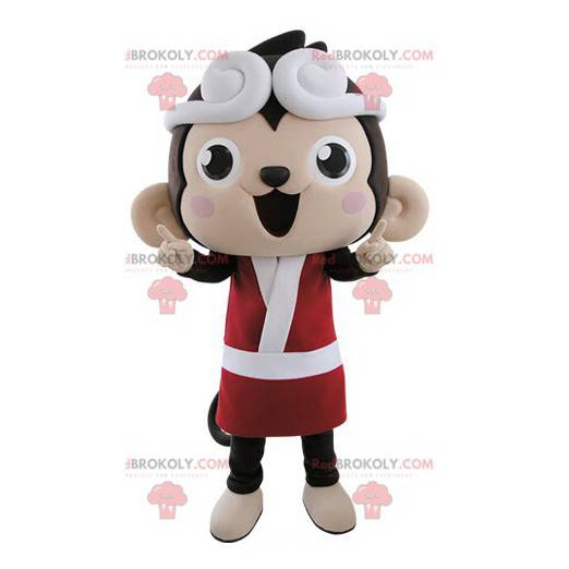Mascota mono marrón y rosa vestida con kimono - Redbrokoly.com