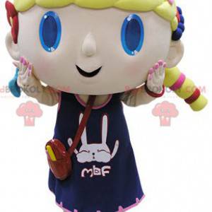 Blond meisje mascotte met blauwe ogen - Redbrokoly.com