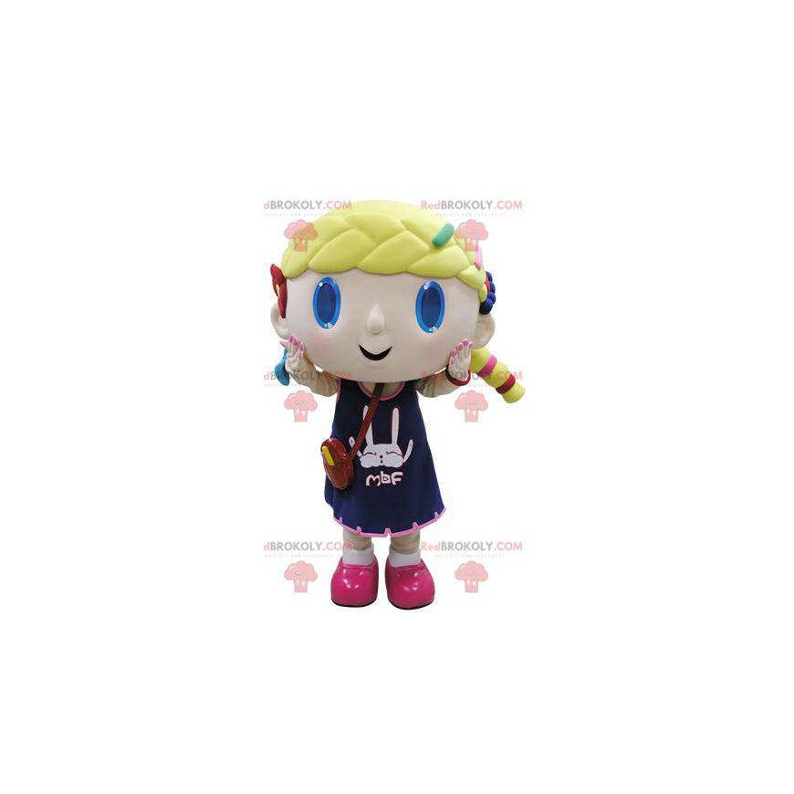 Blond meisje mascotte met blauwe ogen - Redbrokoly.com