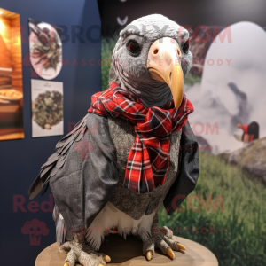 Silver Guinea Fowl mascot costume character dressed with a Flannel Shirt and Beanies