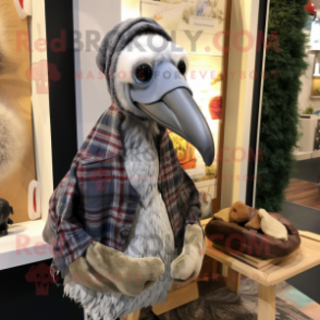 Silver Guinea Fowl mascot costume character dressed with a Flannel Shirt and Beanies