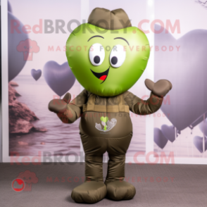 Olive Heart Shaped Balloons mascot costume character dressed with a Capri Pants and Bracelets