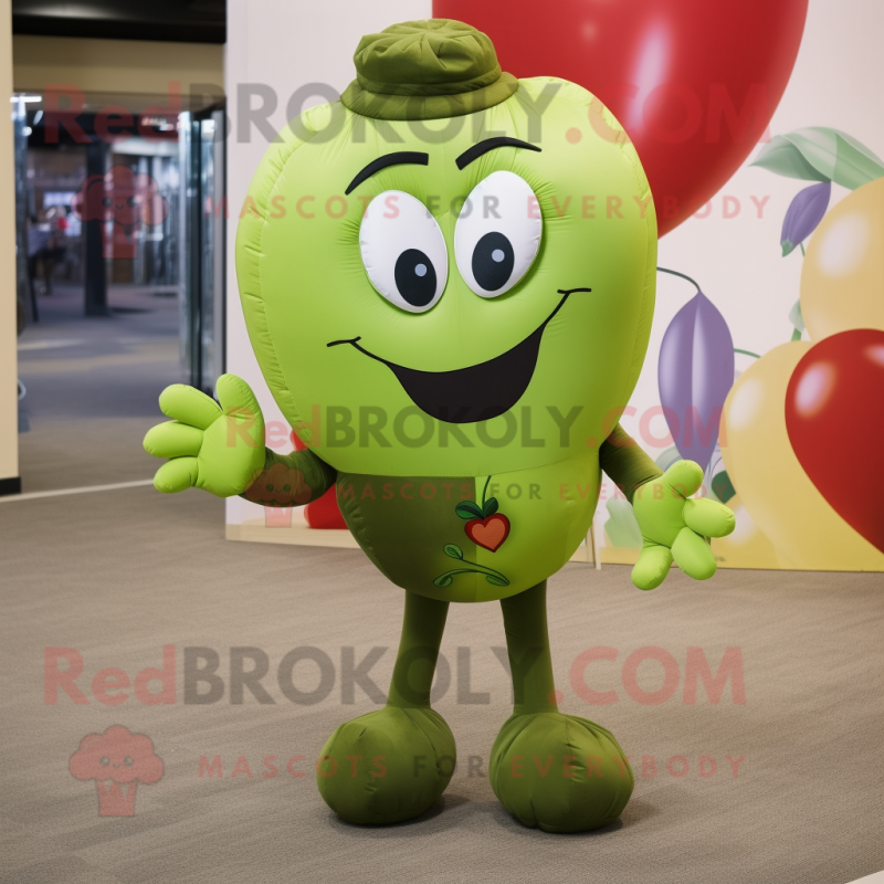 Olive Heart Shaped Balloons mascot costume character dressed with a Capri Pants and Bracelets