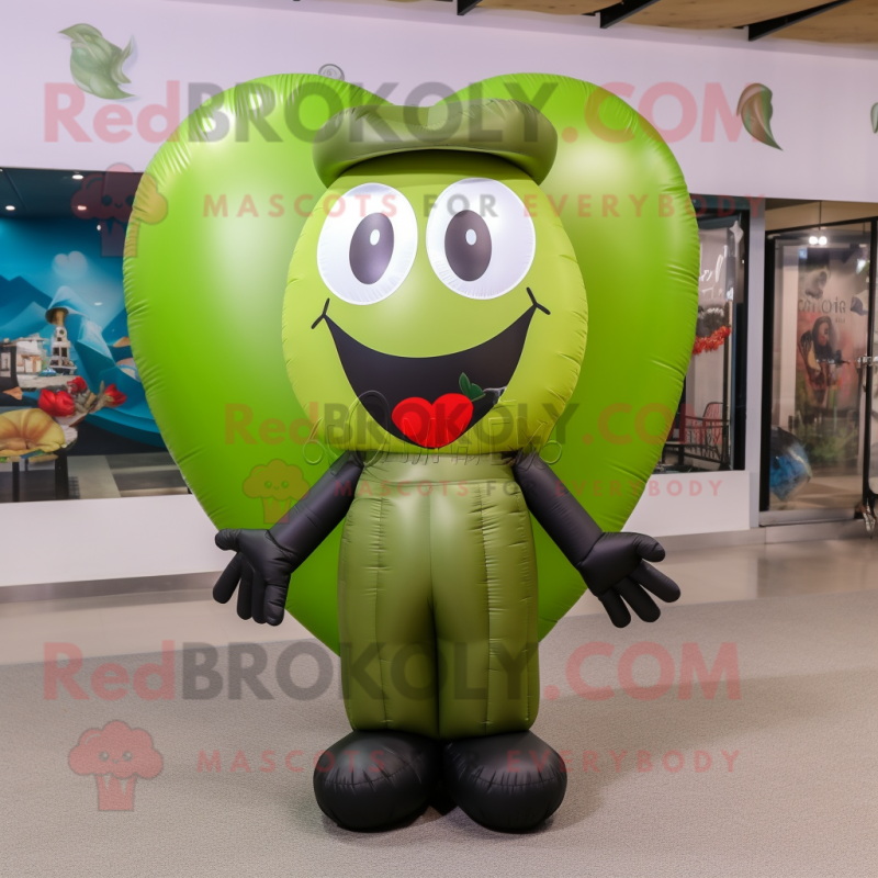 Olive Heart Shaped Balloons mascot costume character dressed with a Capri Pants and Bracelets