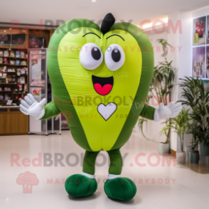 Olive Heart Shaped Balloons mascot costume character dressed with a Capri Pants and Bracelets