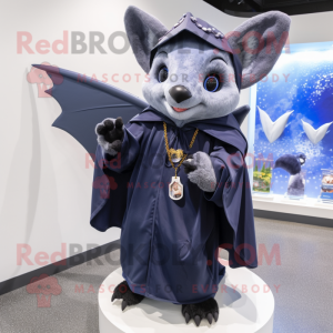 Navy Bat mascot costume character dressed with a Raincoat and Necklaces