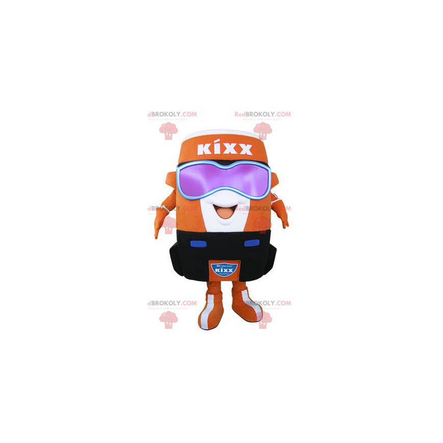 Velmi usměvavý maskot oranžové a bílé láhve - Redbrokoly.com Velmi usměvavý maskot oranžové a bílé láhve - Redbrokoly.com